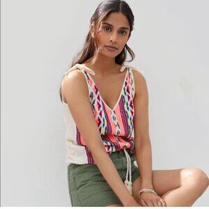 Anthropolgie Dolan SZM Aztec Mexican Ivory embroidery tank top Tribal Artsy Boho